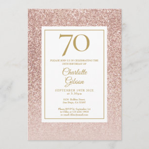 70th Birthday Elegant Rose Gold Glitter Invitation