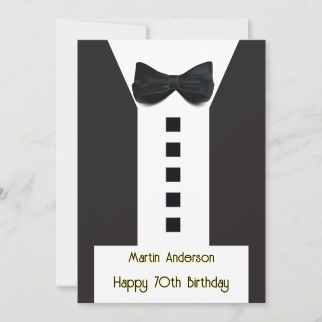 70th Birthday 🎉 Elegant Tuxedo Fruit Plate Card (Front)