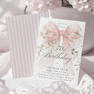 70th Birthday Elegant Watercolor Pink Floral Invitation