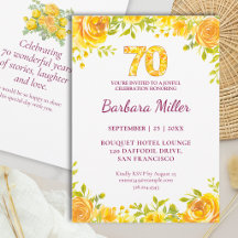 70th Birthday Elegant Yellow Roses 70 Years Party