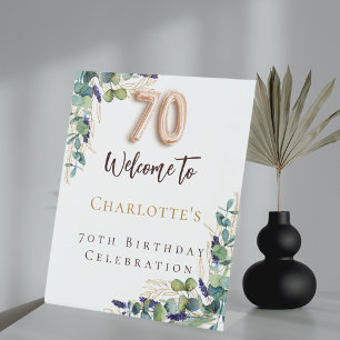 70th Birthday eucalyptus greenery welcome Pedestal Sign