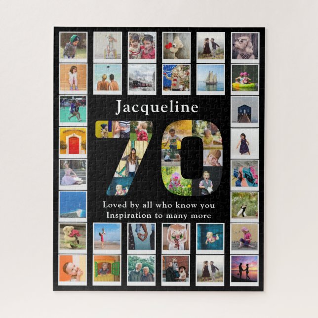 70th Birthday Family Photo Template Black Jigsaw Puzzle (Vertical)