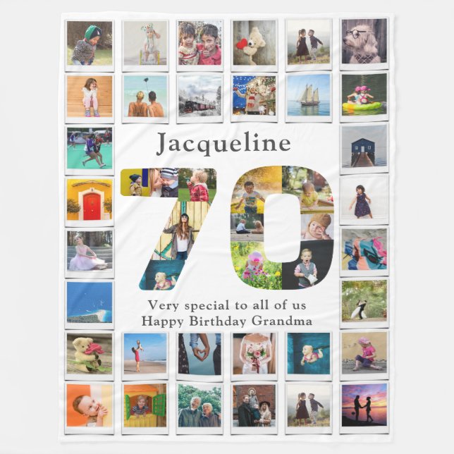 70th Birthday Family Photo Template Large Fleece Blanket (Front)