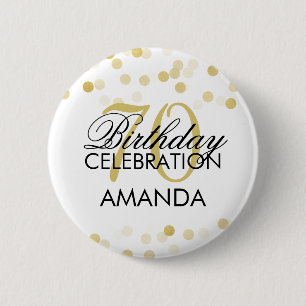 70th Birthday Faux Gold Foil Glitter Lights 6 Cm Round Badge