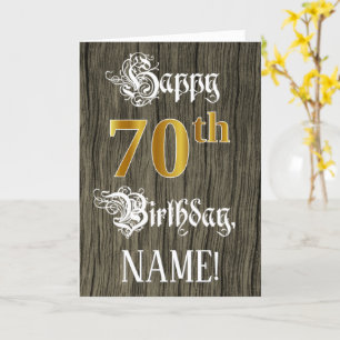 70th Birthday: Faux Gold Look + Faux Wood Pattern Card