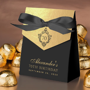 70th Birthday Faux Gold Luxury Black Vintage Crest Favour Box