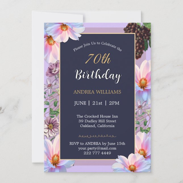 70th Birthday Festive Spring Flower Invitation (Front)