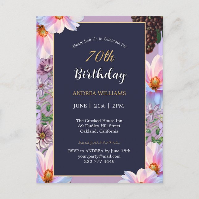 70th Birthday Festive Spring Flower Postcard (Front)