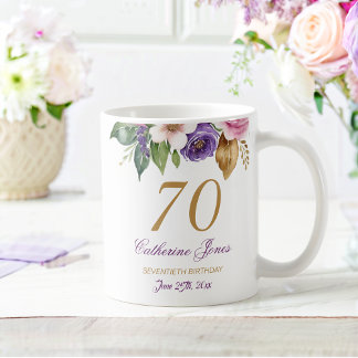 70th Birthday Floral Bouquet Gold Accent Coffee Mug