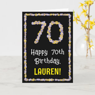 70th Birthday: Floral Flowers Number, Custom Name Card