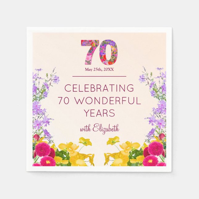 70th birthday floral modern 70 years party elegant napkin (Front)