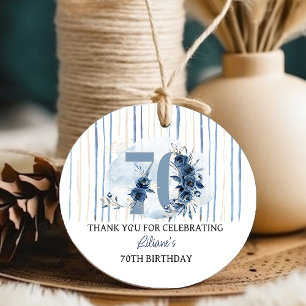 70th Birthday Floral Number Coastal Blue Party Favour Tags