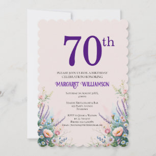 70th Birthday Floral Pink and Purple Invitation