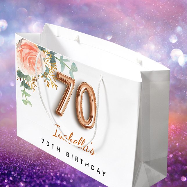 70th birthday floral rose gold eucalyptus birthday large gift bag (Creator Uploaded)