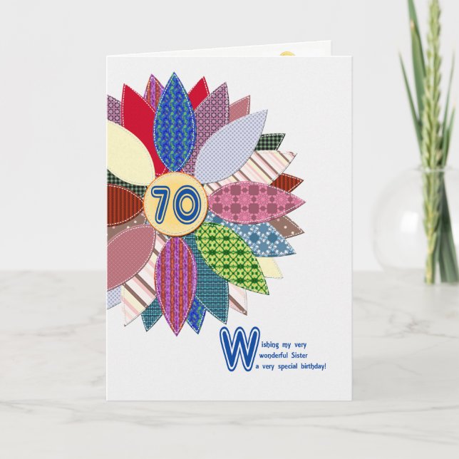 70th birthday for sister, stitched flower card (Front)