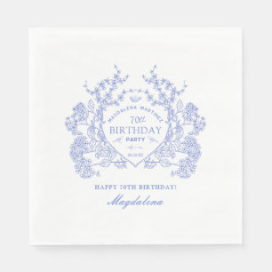 70th Birthday French Blue Floral Crest Custom Napkin