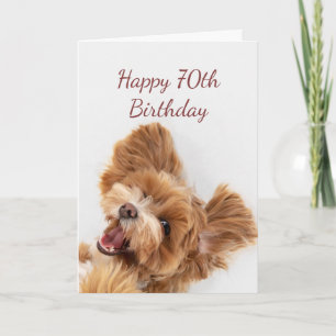 70th Birthday Fun Begin Cute Dog Puppy Pet Card