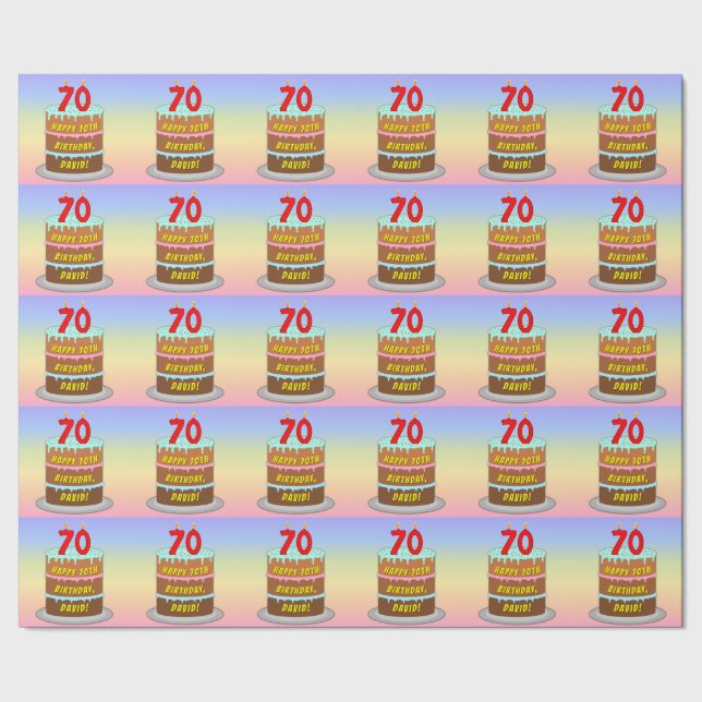 70th Birthday: Fun Cake and Candles + Custom Name Wrapping Paper (Seam)