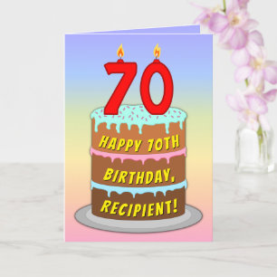 70th Birthday — Fun Cake & Candles, w/ Custom Name Card