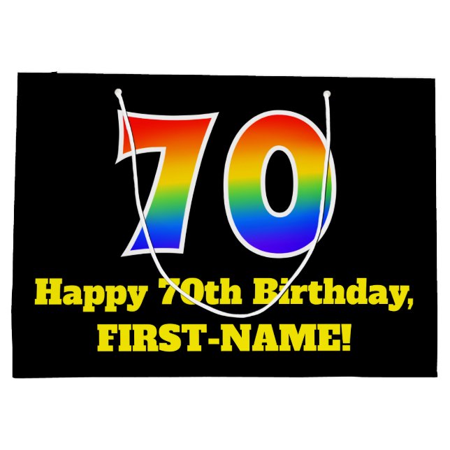 70th Birthday ~ Fun, Colourful, Vibrant, Rainbow 7 Large Gift Bag (Back)