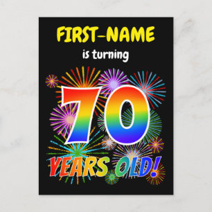 70th Birthday - Fun Fireworks, Rainbow Look "70" Postcard