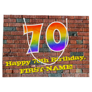 70th Birthday: Fun, Graffiti-Inspired Rainbow # 70 Large Gift Bag