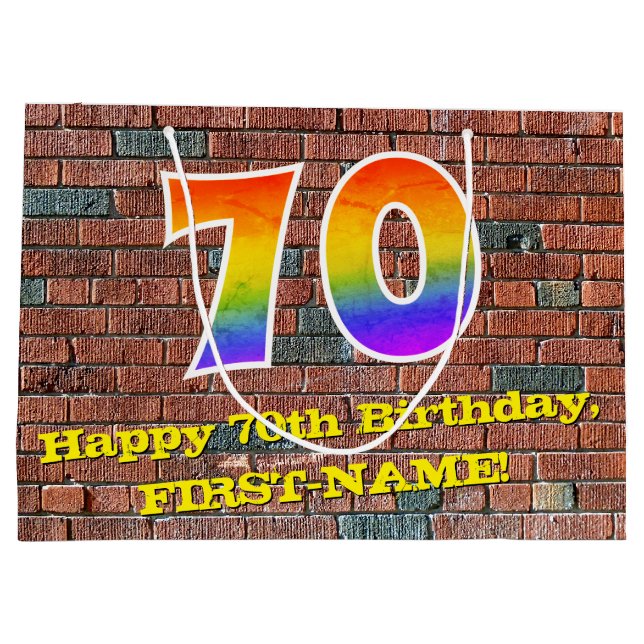70th Birthday: Fun, Graffiti-Inspired Rainbow # 70 Large Gift Bag (Back)