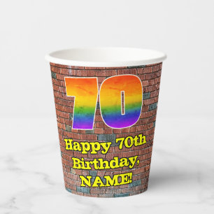 70th Birthday: Fun Graffiti-Inspired Rainbow 70 Paper Cups