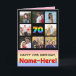 70th Birthday: Fun Rainbow #, Custom Photos   Name Card<br><div class="desc">The front of this upbeat and fun birthday themed greeting card design features the number “70“ having a multicolor rainbow spectrum inspired gradient pattern, along with the message “HAPPY 70th BIRTHDAY, ” and a personalised recipient name. Surrounding the rainbow-patterned number on the front are some photos that can be personalised,...</div>