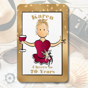 70th Birthday Funny Cartoon Cheers to 70 Red Wine Magnet
