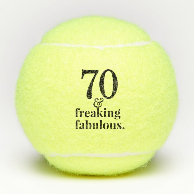 70th Birthday Funny & Fab Custom Age Motivational Tennis Balls (Front)