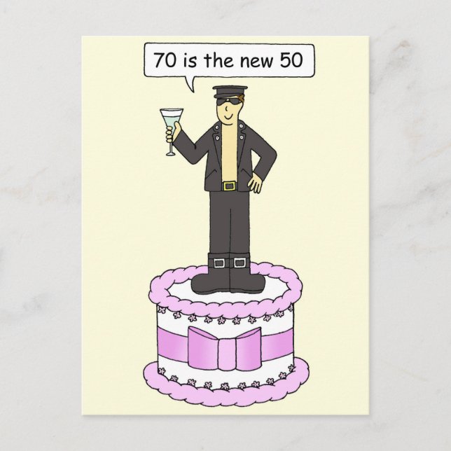 70th Birthday Gay Cartoon Humour For HIm Postcard (Front)