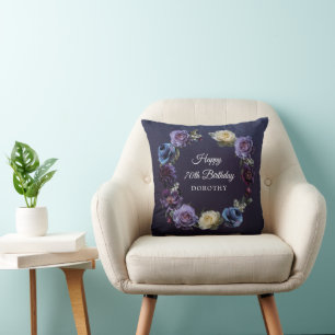 70th Birthday Gift Custom Moody Purple Flower Cushion