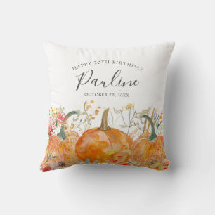 70th Birthday Gift Fall Pumpkin Wildflower Custom Cushion