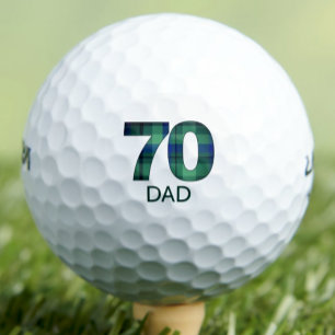 70th Birthday Gift for Dad - Blue Green Plaid 70 Golf Balls