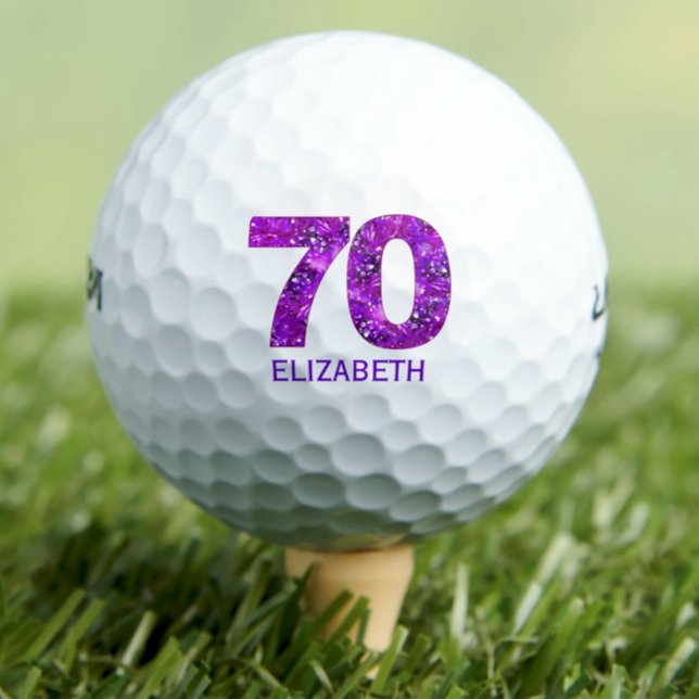 70th Birthday Gift, Modern Purple Floral Number 70 Golf Balls (Creator Uploaded)