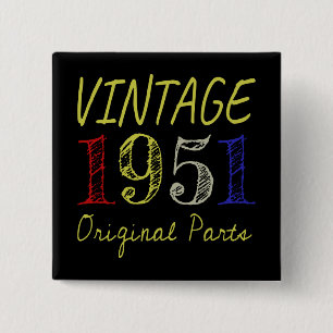 70th Birthday Gift Vintage 1951 Original Parts 15 Cm Square Badge