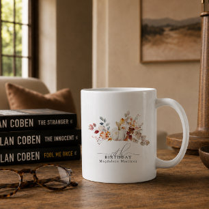 70th Birthday Gift White Pumpkin Fall Flowers Coffee Mug