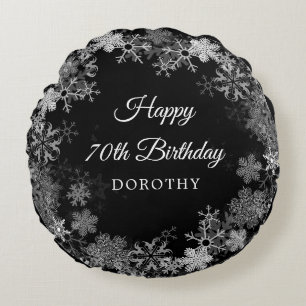 70th Birthday Gift Winter Wonderland Snowflake Round Cushion
