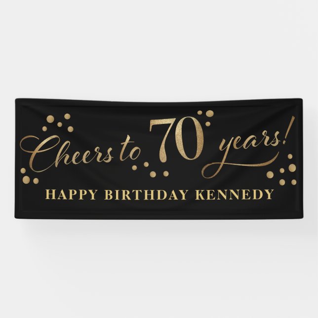 70th Birthday Glitter Black and Gold Banner (Horizontal)