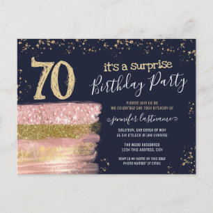 70th Birthday Glitter Cake Surprise Party Postcard