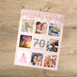 70th birthday glitter drips photo rose gold pink jigsaw puzzle<br><div class="desc">A glamourous and unique 70th birthday gift or keepsake, celebrating her life with a collage of 8 of your photos. Personalise and add a name, age 70 and a date. Grey and dark rose gold coloured letters. Elegant and trendy blush pink background colour. Decorated with rose gold coloured faux glitter...</div>