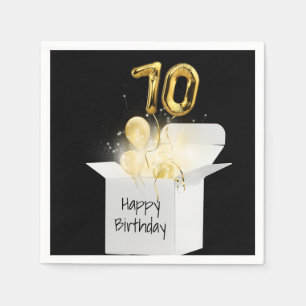 70th Birthday Gold Balloons In White Box Napkin