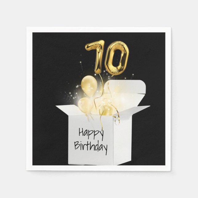 70th Birthday Gold Balloons In White Box    Napkin (Front)