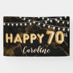 70th Birthday Gold & Black Balloon Lights Banner