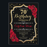 70th Birthday - Gold Black Red Roses Invitation<br><div class="desc">70th birthday celebration invitation.
Elegant black design with faux glitter gold and red roses.
Perfect for an elegant birthday party. Can be customized into any age.</div>