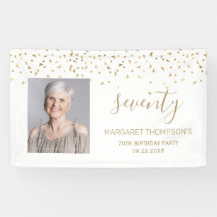 70th Birthday Gold Confetti Triangles Photo White Banner