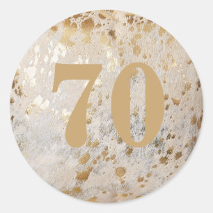 70th Birthday Gold Cowhide Modern Classic Round Sticker