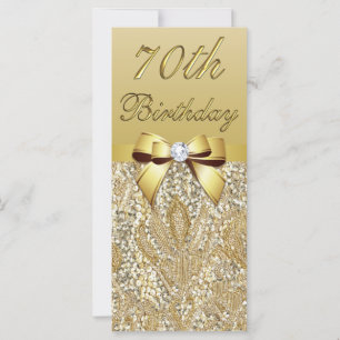 70th Birthday Gold Faux Sequins Diamond Bow