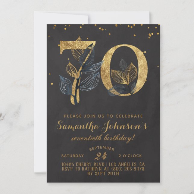 70th Birthday Gold Floral Invitation (Front)
